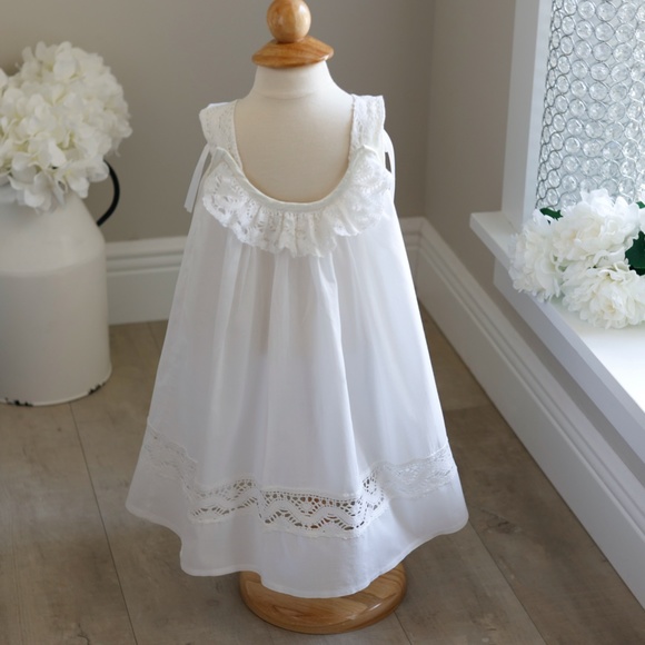 Strasburg Bella Luna White Cotton Slip Dress NWOT Crocheted Lace Beach Portrait - Picture 3 of 5